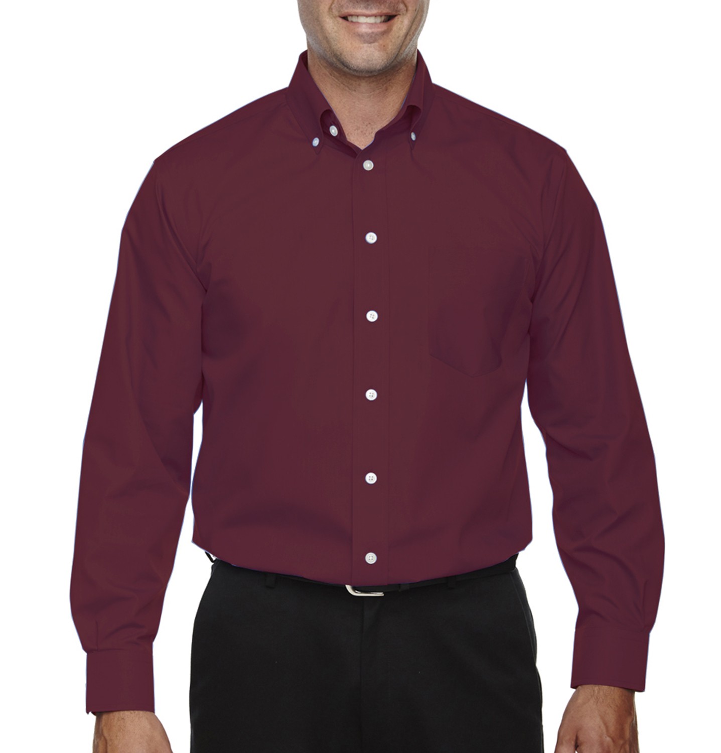 Devon & Jones Camisa fina de popelina, manga larga, corte clásico. D620 borgoña