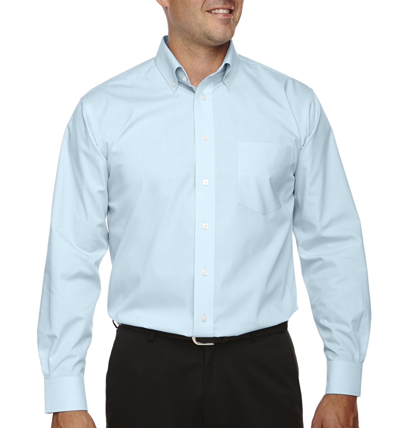 Devon & Jones Camisa fina de popelina, manga larga, corte clásico. D620 azul cristalino