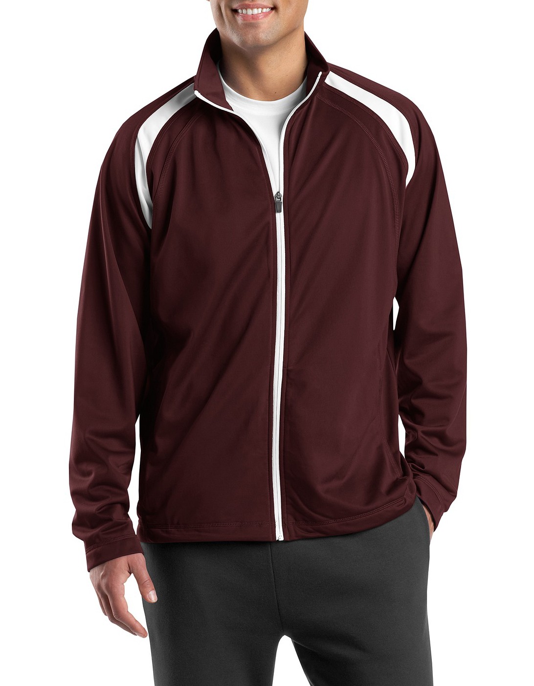 Sport-Tek® Chamarra deportiva de punto para hombre, manga raglán. JST90 marrón/blanco