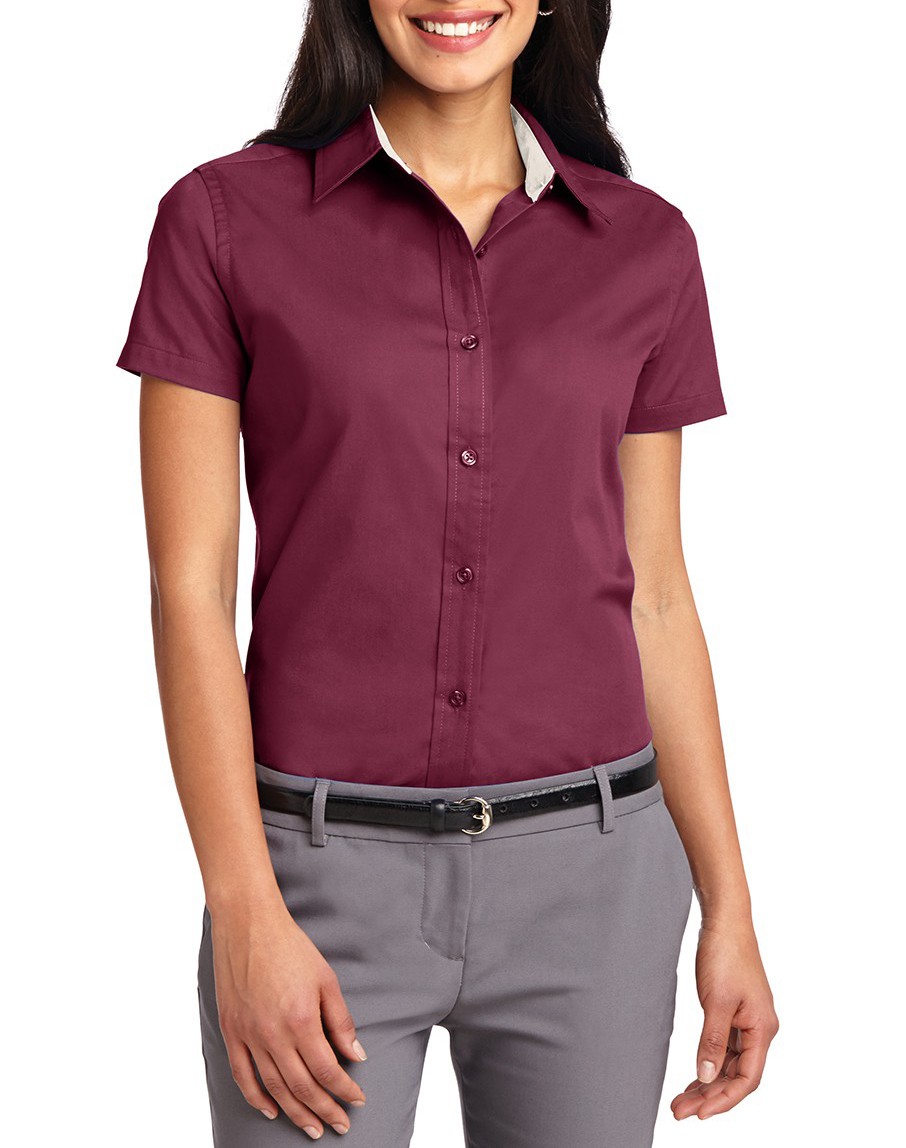 Port Authority® Blusa de manga corta de fácil cuidado. L508 borgoña