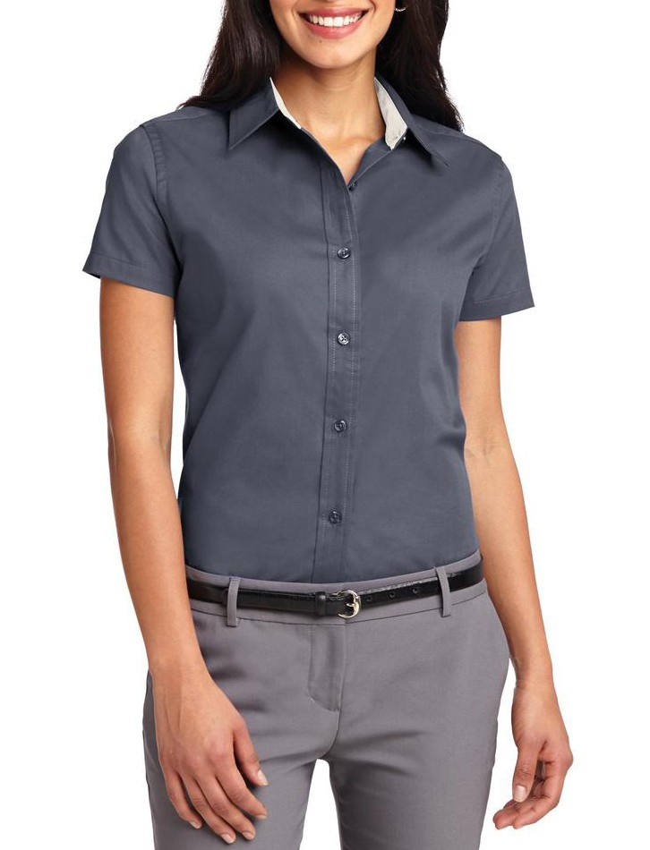 Port Authority® Blusa de manga corta de fácil cuidado. L508 gris acero