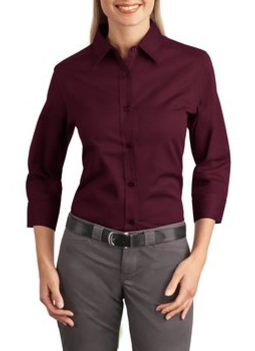 Port Authority® blusa manga 3/4, antiarrugas, perfecta para el trabajo. L612 borgoña