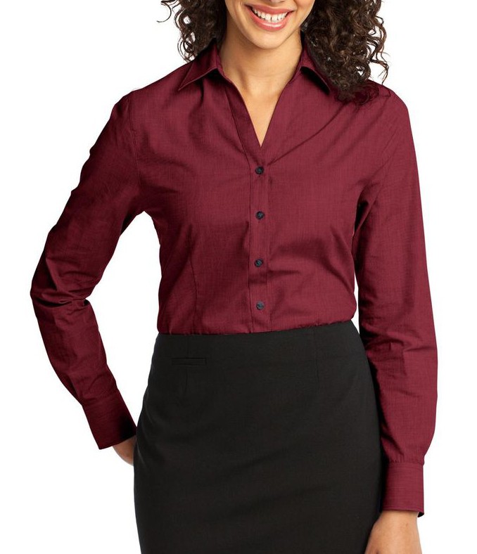 Port Authority® blusa crosshatch de manga larga, agradable textura y fácil cuidado. L640 rojo óxido