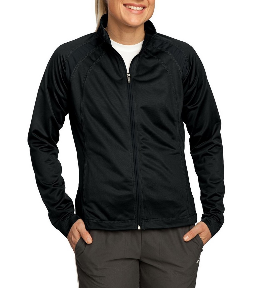 Sport-Tek® Chamarra deportiva de punto para dama, manga raglán. LST90 negro