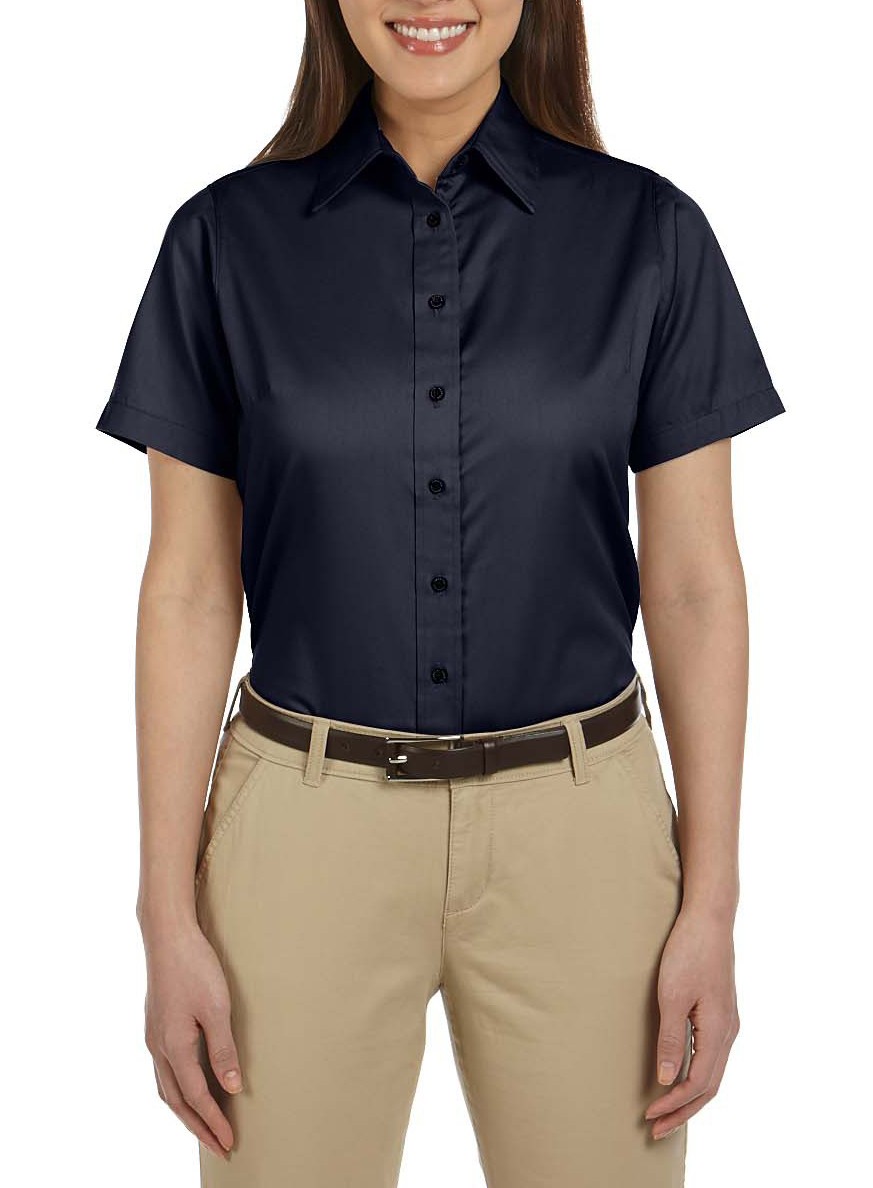 Harriton® blusa de manga corta, resistente a las manchas y anti-arrugas. M500SW azul marino