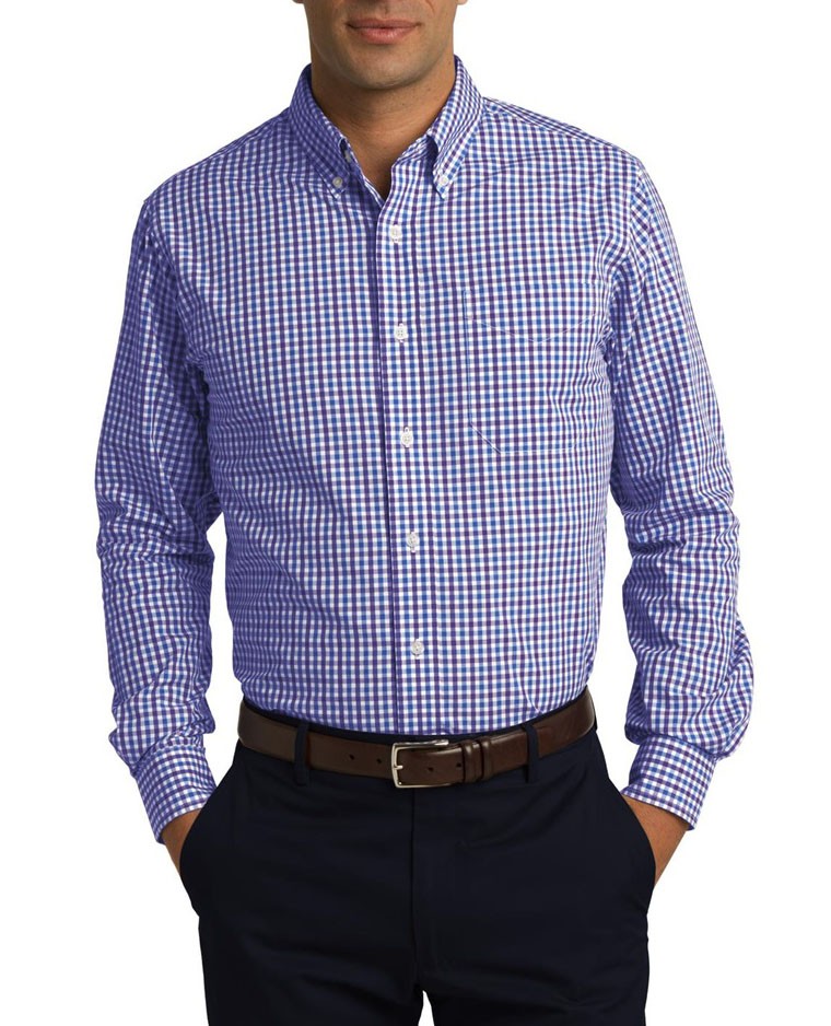Port Authority® Camisa a cuadros de manga larga y fácil cuidado. s654 azul/morado