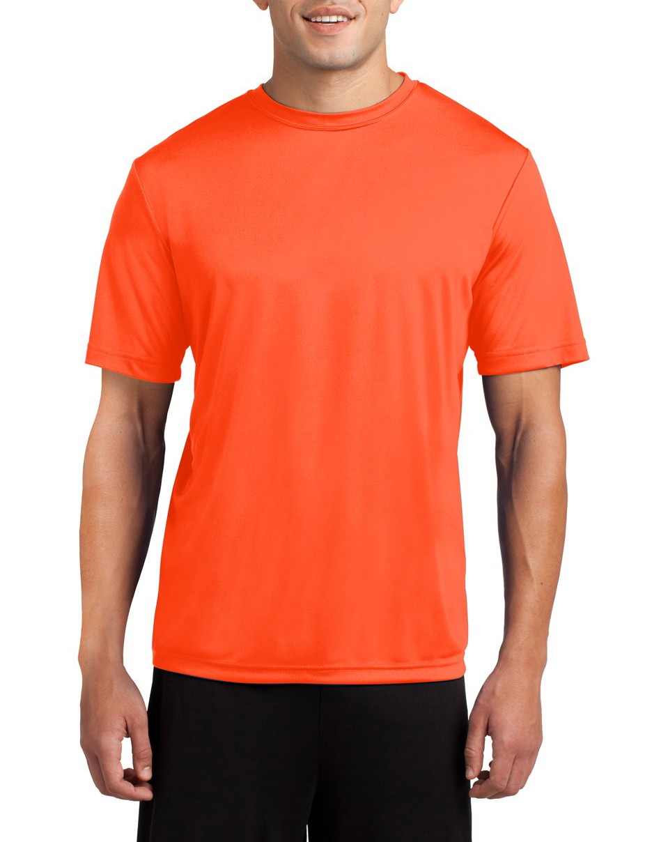 Sport Tek Camiseta de manga corta ligera y absorbente resistente a la decoloracion. ST350 anaranjado neon