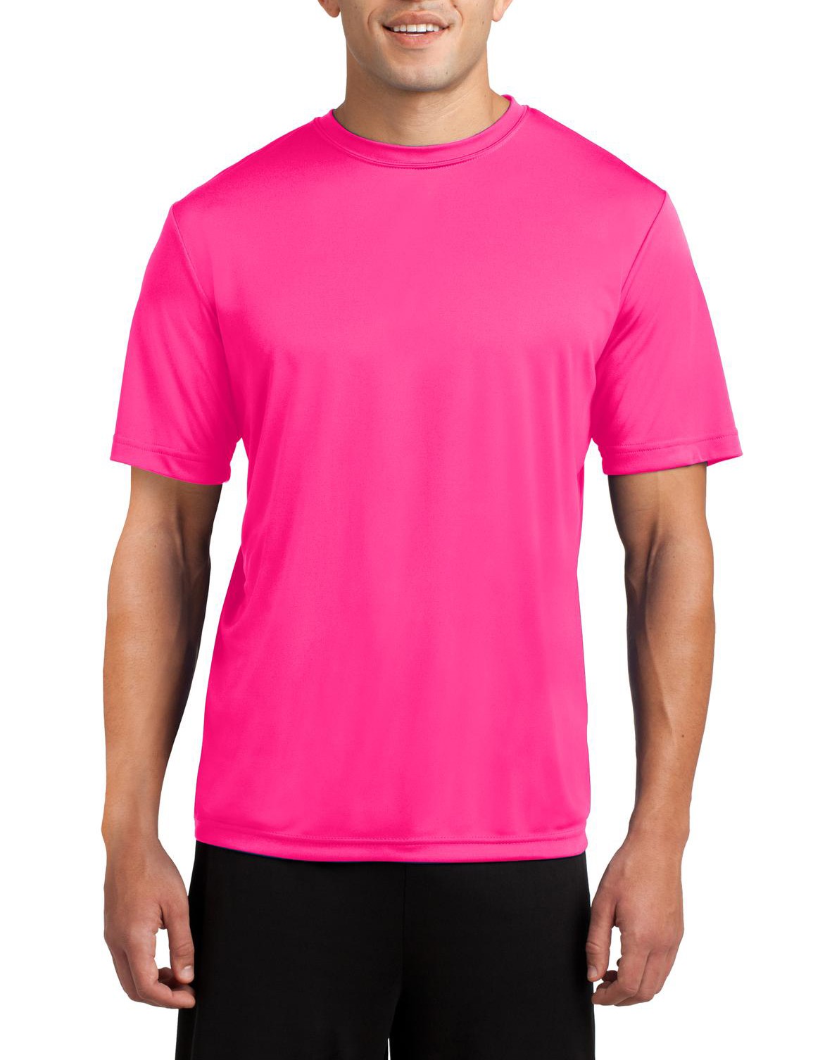 Sport Tek Camiseta de manga corta ligera y absorbente resistente a la decoloracion. ST350 rosa neon