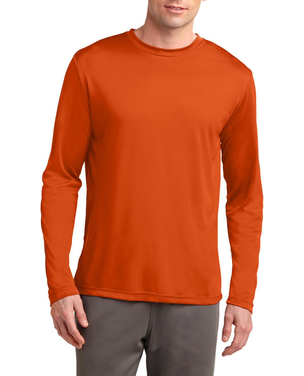 Sport-Tek® Camiseta de manga larga. Ligera y absorbente, resistente a la decoloración. ST350LS anaranjado intenso