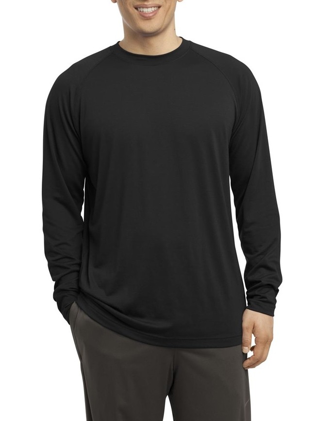 Sport-Tek® Camiseta de manga larga y cuello redondo, alto rendimiento. ST700LS negro