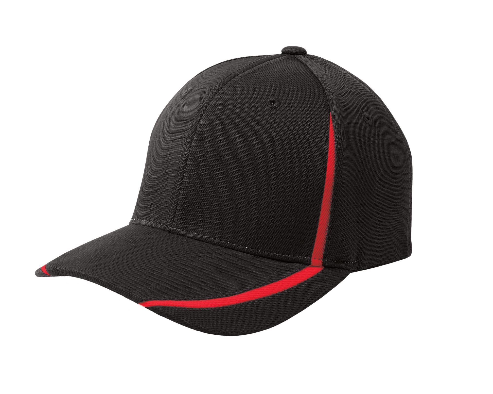 Sport-Tek® Gorra estructurada de perfil medio, bicolor. STC16 negro/rojo