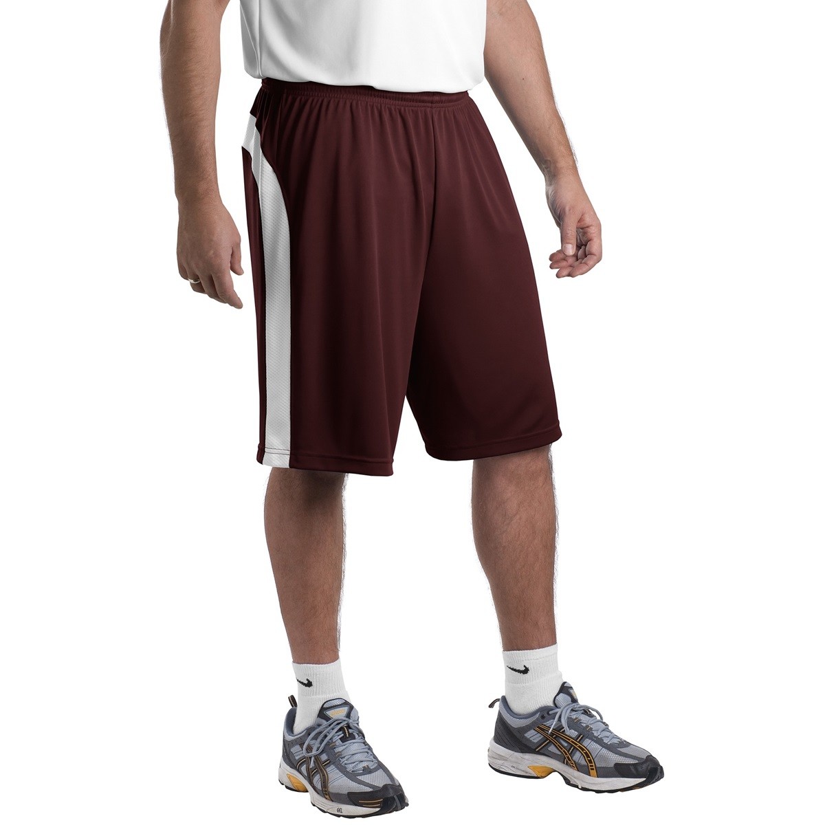 Sport-Tek® Short bicolor de corte completo. T479 marrón/blanco