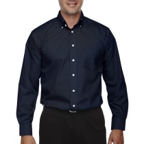 Devon & Jones Camisa fina de popelina, manga larga, corte clásico. D620 azul marino