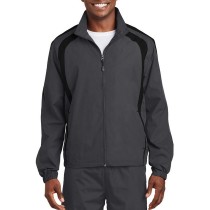 Sport-Tek® Chamarra deportiva bicolor repelente al agua. JST60 grafito/negro