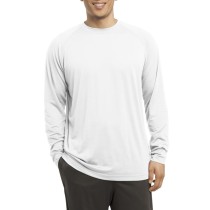 Sport-Tek® Camiseta de manga larga y cuello redondo, alto rendimiento. ST700LS blanco