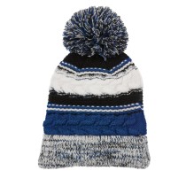 Sport-Tek® Gorro con pom pom en los colores de tu equipo. STC21 azul rey/negro/blanco