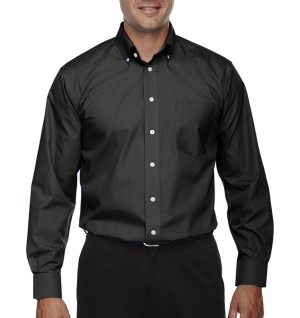 Devon & Jones Camisa fina de popelina, manga larga, corte clásico. D620 negro