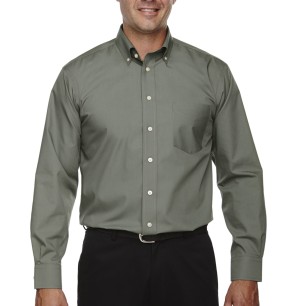 Devon & Jones Camisa fina de popelina, manga larga, corte clásico. D620 eneldo