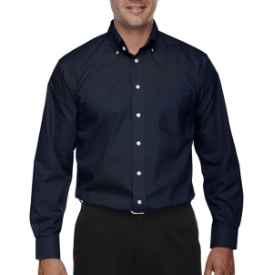 Devon & Jones Camisa fina de popelina, manga larga, corte clásico. D620 azul marino