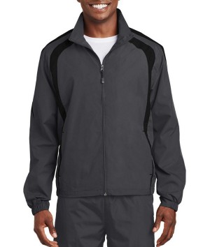 Sport-Tek® Chamarra deportiva bicolor repelente al agua. JST60 grafito/negro