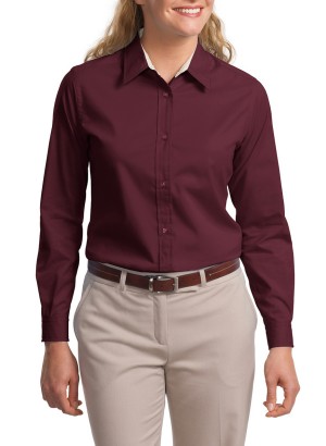 Port Authority® blusa de manga larga anti-arrugas, perfecta para la jornada laboral. L608 borgoña
