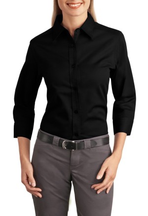 Port Authority® blusa manga 3/4, antiarrugas, perfecta para el trabajo. L612 negro