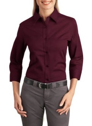 Port Authority® blusa manga 3/4, antiarrugas, perfecta para el trabajo. L612 borgoña