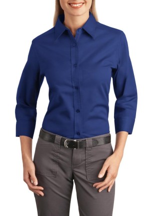 Port Authority® blusa manga 3/4, antiarrugas, perfecta para el trabajo. L612 azul mediterráneo
