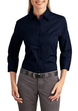 Port Authority® blusa manga 3/4, antiarrugas, perfecta para el trabajo. L612 azul marino