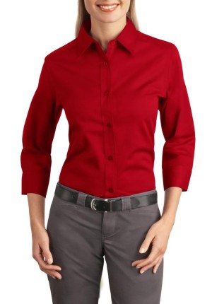 Port Authority® blusa manga 3/4, antiarrugas, perfecta para el trabajo. L612 rojo