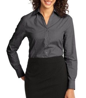 Port Authority® blusa crosshatch de manga larga, agradable textura y fácil cuidado. L640 negro
