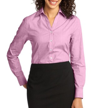 Port Authority® blusa crosshatch de manga larga, agradable textura y fácil cuidado. L640 rosa orquídea