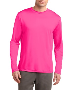 Sport-Tek® Camiseta de manga larga. Ligera y absorbente, resistente a la decoloración. ST350LS rosa neón