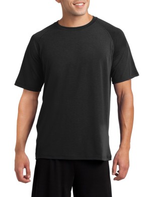 Sport-Tek® Camiseta de alto rendimiento, cuello redondo y manga raglán. ST700 negro