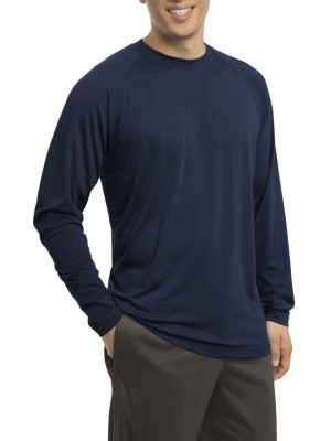Sport-Tek® Camiseta de manga larga y cuello redondo, alto rendimiento. ST700LS azul marino