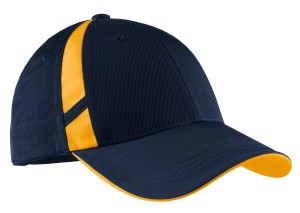 Sport-Tek® gorra bicolor de algodón con laterales de malla. STC12 azul marino/amarillo oro