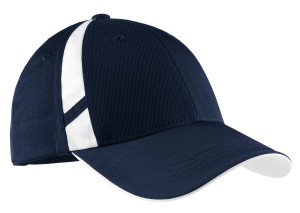 Sport-Tek® gorra bicolor de algodón con laterales de malla. STC12 azul marino/blanco