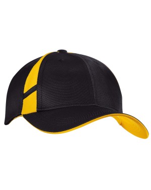 Sport-Tek® gorra bicolor de algodón con laterales de malla. STC12 negro/amarillo oro