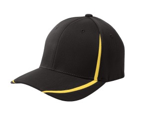 Sport-Tek® Gorra estructurada de perfil medio, bicolor. STC16 negro/amarillo oro
